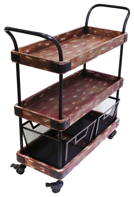 Kate and Laurel Kesson Wood and Metal 3 Tiered Rolling Bar Cart