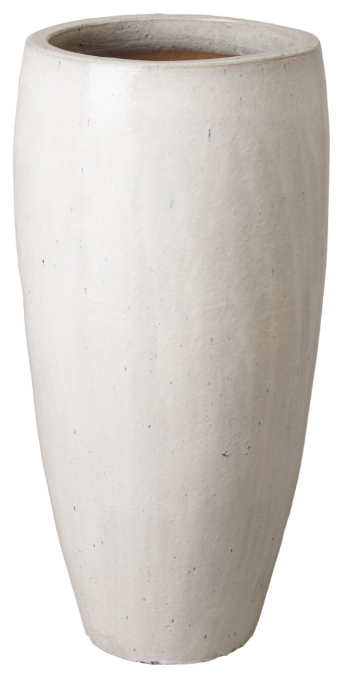38.5" Round Tall Jar, Distressed White Glaze