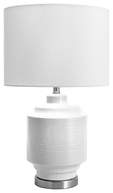 Ceramic and Metal Linen Shade White Finish On-Off Switch Table Lamp, 24"