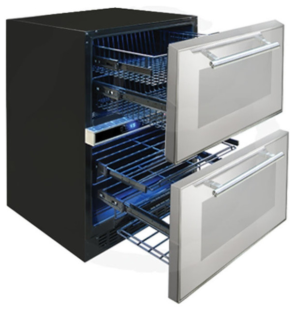 Two Drawer Mirrored Wine and Beverage Cooler Contemporary Coolers