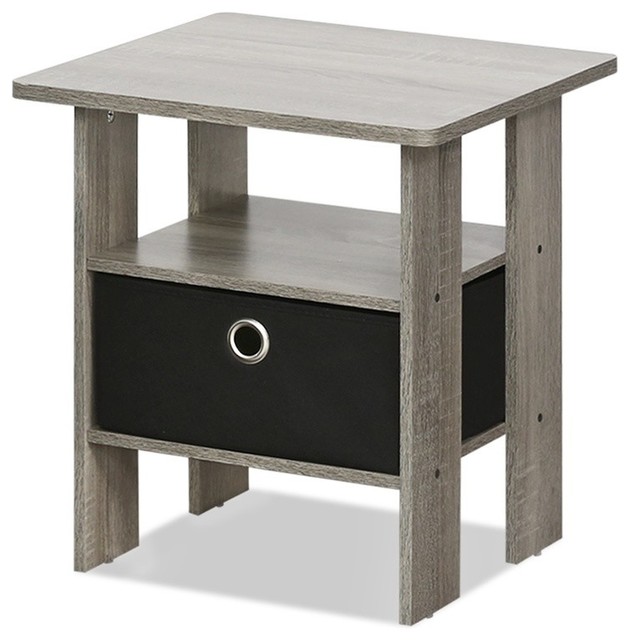 End Table Bedroom Night Stand With Bin Drawer Transitional