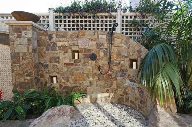 Tropical Stone Outdoor Shower tropical-patio