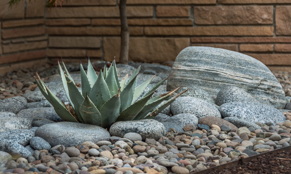 Design ideas for a small arts and crafts front yard full sun xeriscape in Other with gravel.