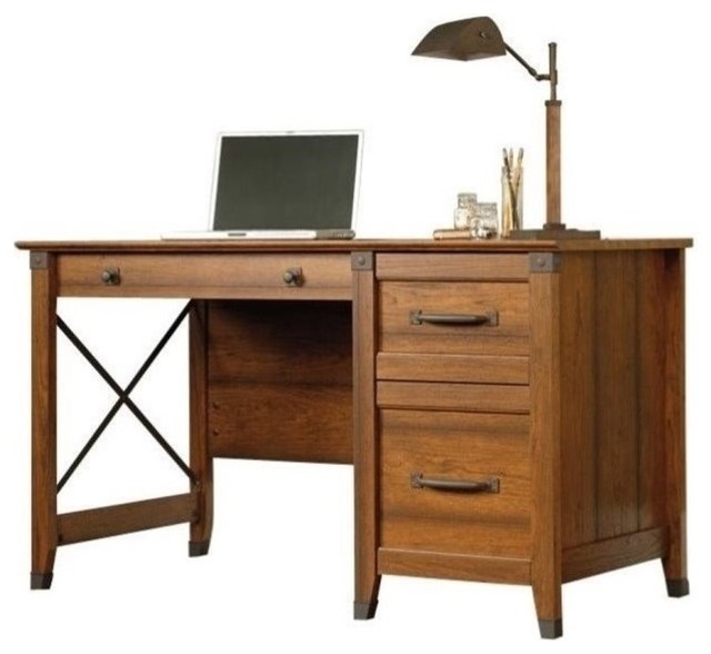 Bowery Hill Rustic Manufactured Engineered Wood Desk in Washington Cherry
