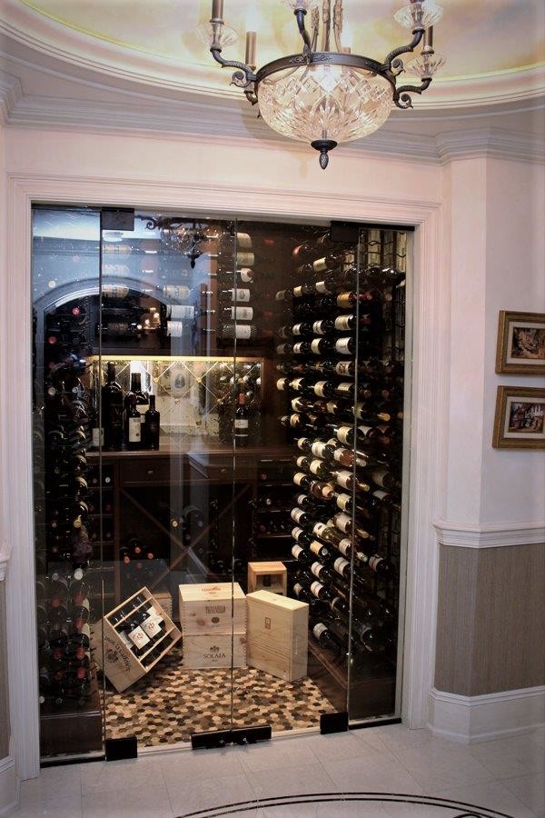 Inspiration for a small traditional wine cellar in Philadelphia with terra-cotta floors and storage racks.