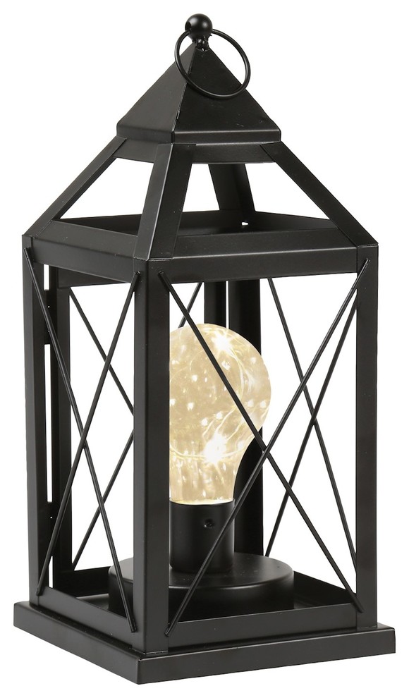 Circleware Lantern Metal Cage Lamp - Cordless Light with LED Bulb - 10