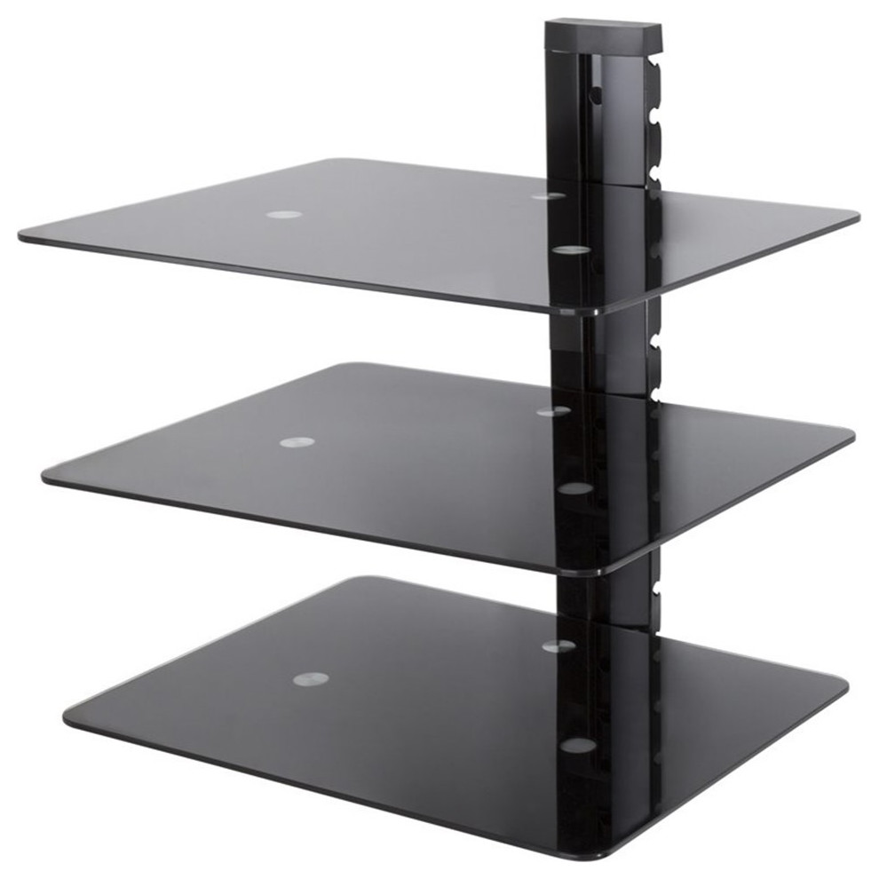 AVF Steel Wall Mounted AV Component Shelving System with 3 Shelves in Black Entertainment