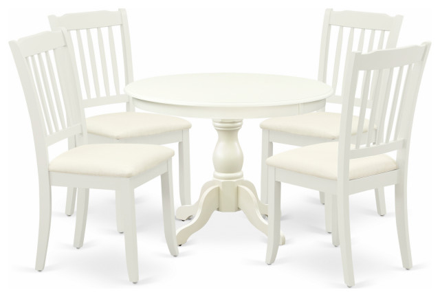 3-Piece Kitchen Set, Linen White Wood Table, 2 Linen White Chairs, Slatted Back - Traditional ...