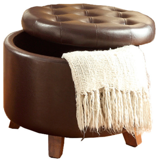 Accent Cute Organizer Round Storage Ottoman Faux Leather Footstools