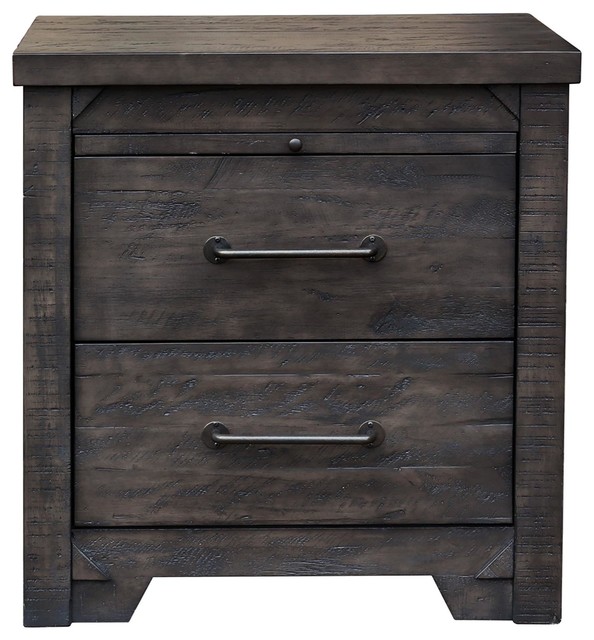Bodie Dark Gray 2Drawer Nightstand With Pullout Tray Traditional