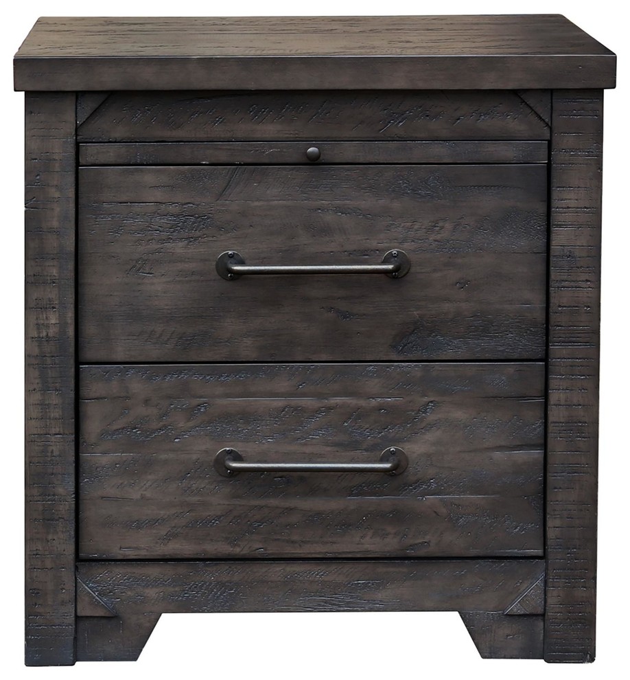 Bodie Dark Gray 2Drawer Nightstand With Pullout Tray Traditional