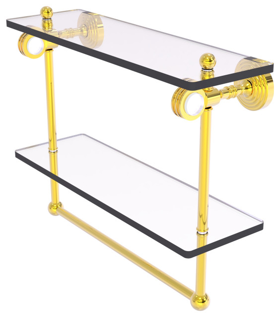 Pacific Grove 16" Double Dotted Glass Shelf and Towel Bar, Polished Brass