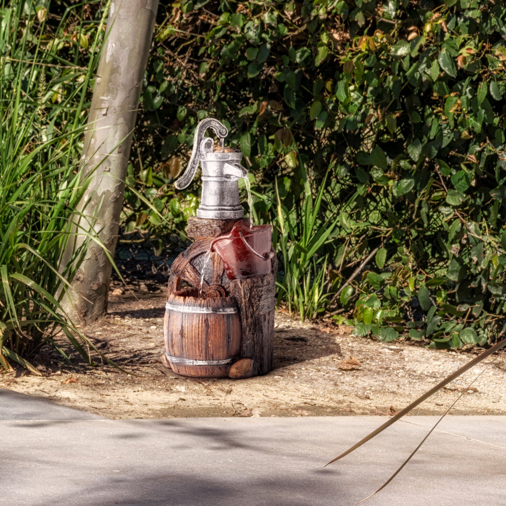 24" Tall Outdoor 3-Tier Old-Fashioned Pump Barrel Fountain Yard Art Decor