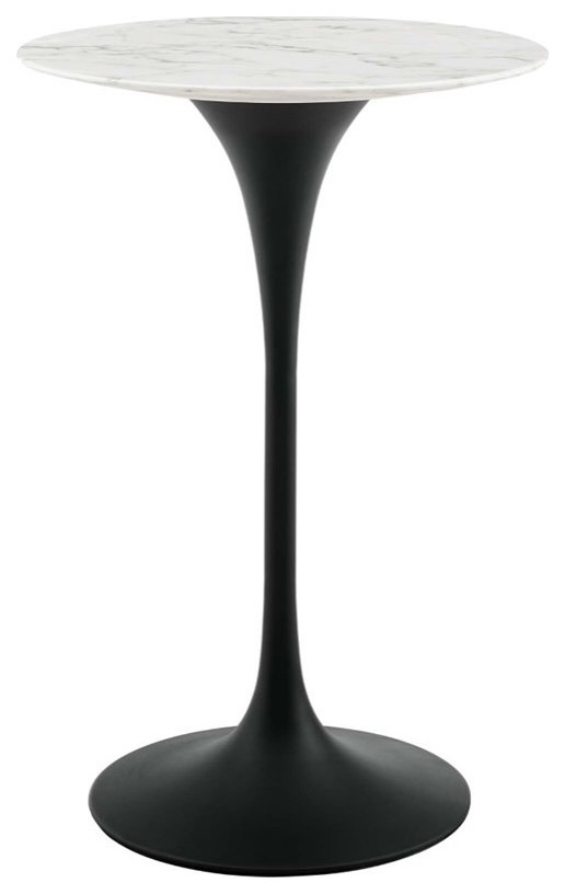 Modway Lippa 28" Round Artificial Marble Top Bar Table in Black and