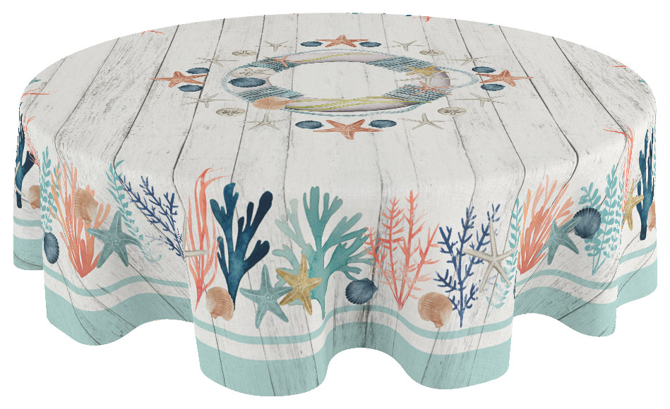 Coastal Reef 70 Round Tablecloth Beach Style Tablecloths by