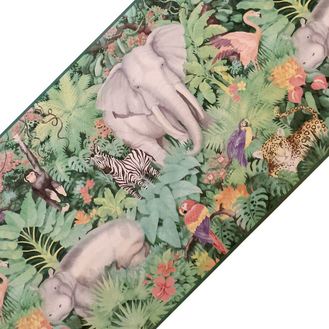 Jungle Wild Animals Prepasted Wall Border Roll Contemporary Wallpaper By Obedding Houzz