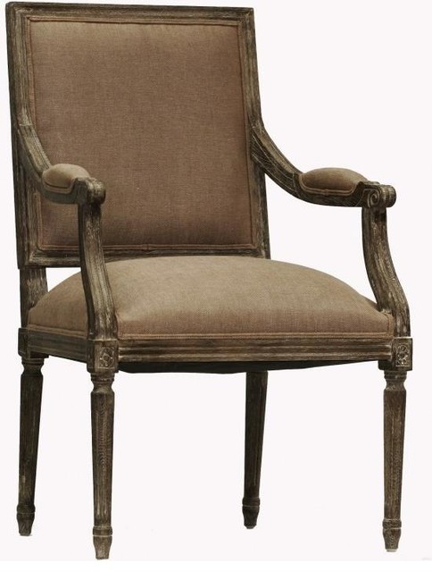 Arm Chair LOUIS Copper Limed Charcoal Oak Wood Linen
