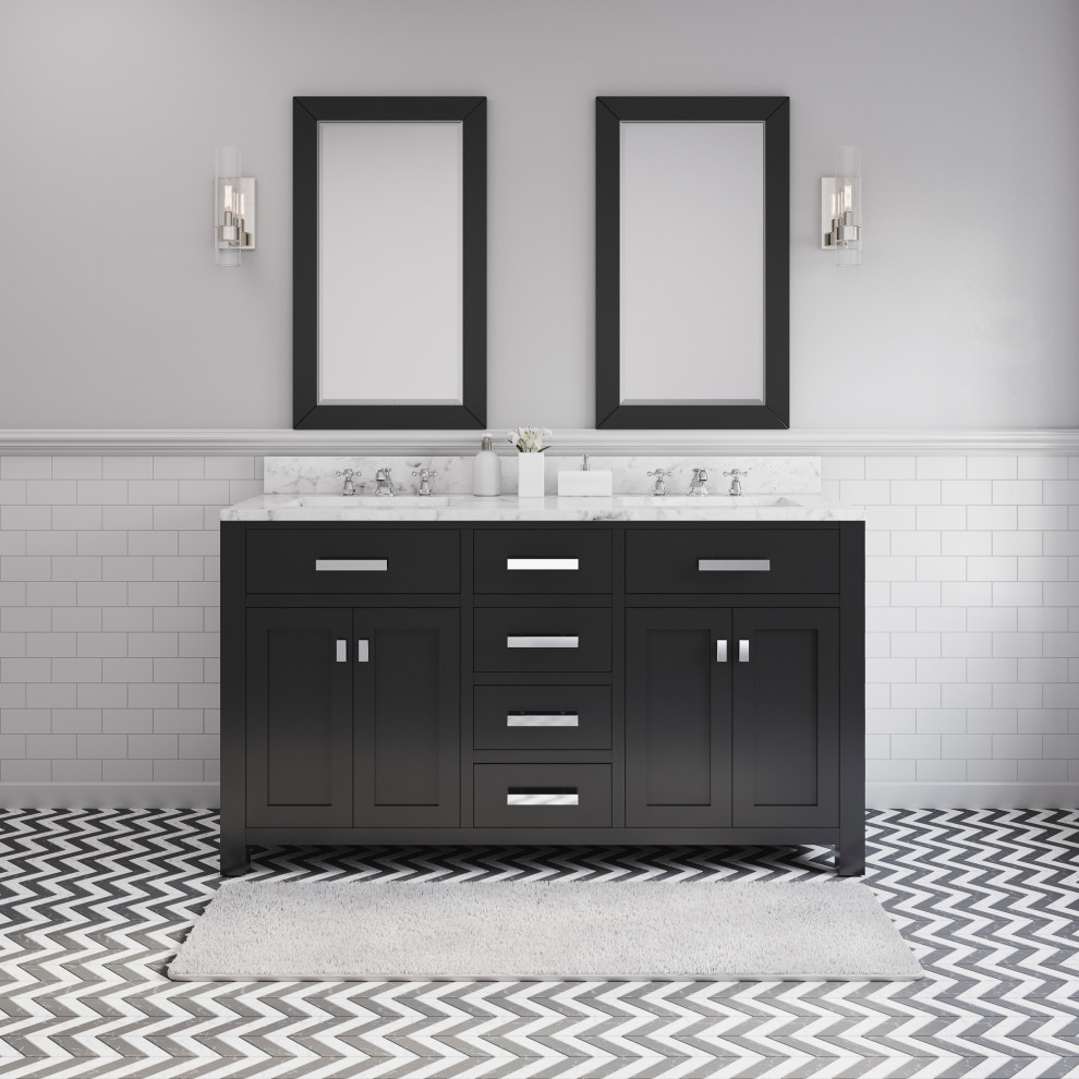 Inspiration pour une salle de bain design avec un lavabo intégré, un plan de toilette en marbre et meuble-lavabo sur pied.