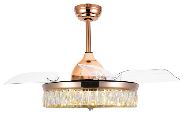 Dimmable Midcentury Retractable Ceiling, Chandelier Fan Combo Gold