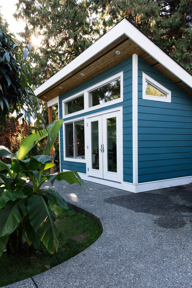 This is an example of a beach style detached shed and granny flat.