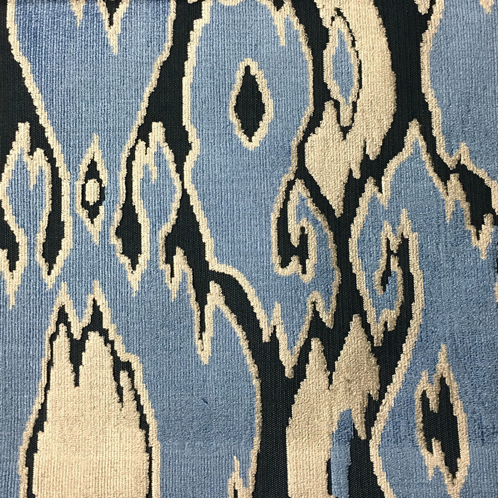 Harrow Abstract Cut Velvet Upholstery Fabric, Indigo