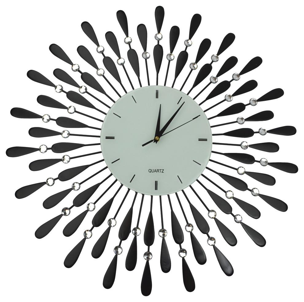 Lulu Decor, Black Drop Metal Wall Clock With White Glass Lines Dial, 24