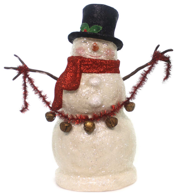 Christmas Smiley Snowman Paper Paper Mache Tinsel Glitter Tj7772 Holiday Accents And Figurines By Story Book Kids Inc