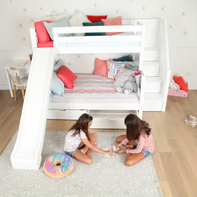 White Twin Over Full Bunk Bed With, Twin Bed With Slide And Storage