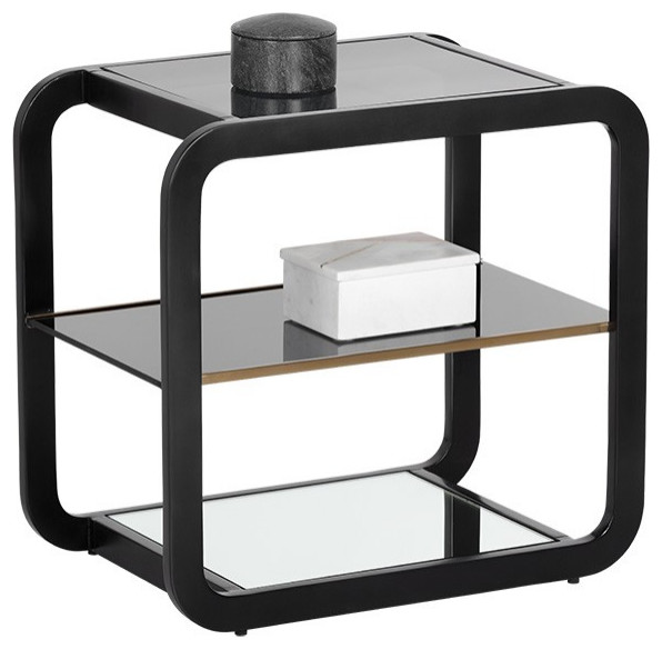 Ambretta End Table, Black/Smoked Glass Transitional Side Tables And