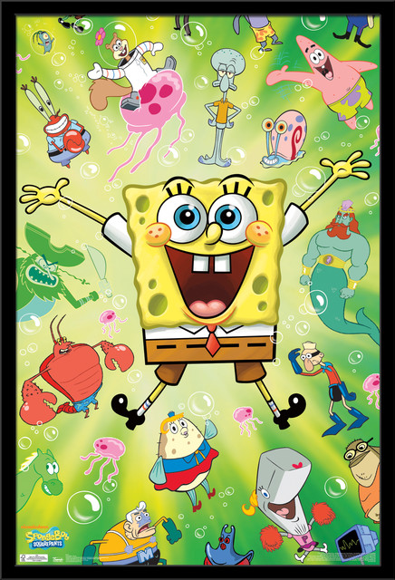 Spongebob Burst Poster Black Framed Version