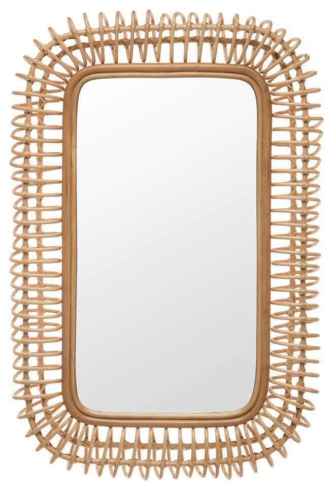 Rattan Coiled Rectangular Wall Mirror, Natural Tropical Wall