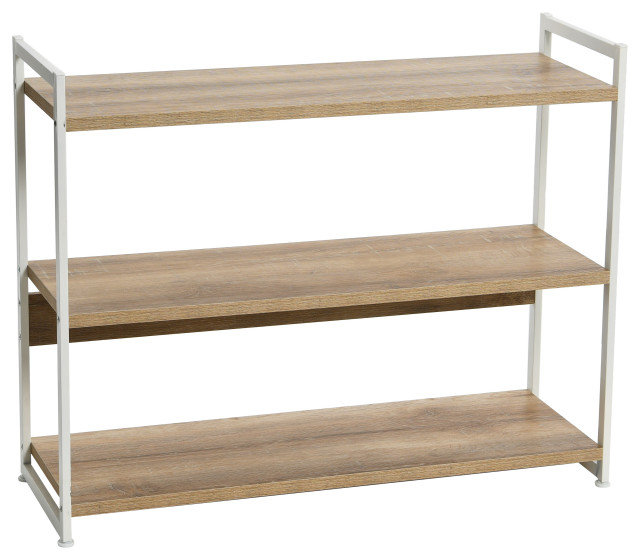 Jamestown Wide 3 Shelf Open Storage Bookshelf Coastal Oak Rustic, White