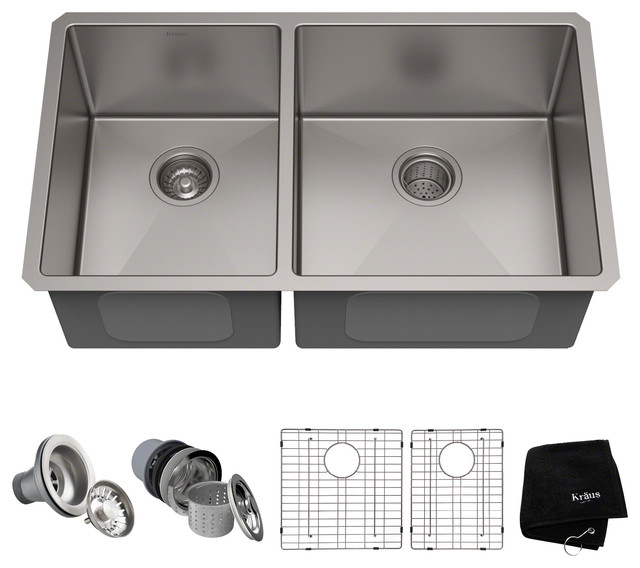 Kraus Standart Pro 33 16 Gauge Undermount Double Bowl Stainless Steel Sink