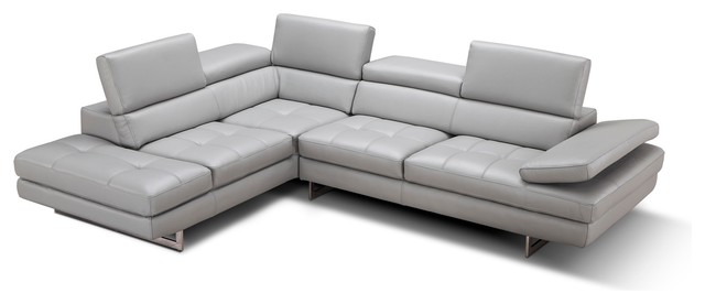 Aurora Italian Leather Sectional Light Grey In Left Hand Facing