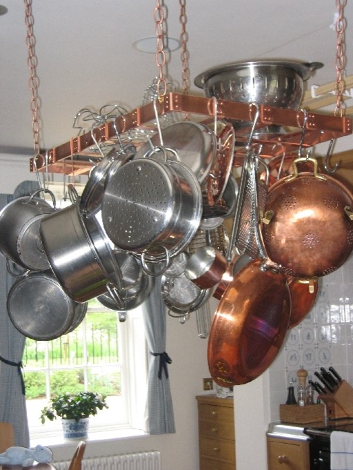 Kitchen spaces  - copper pot rack