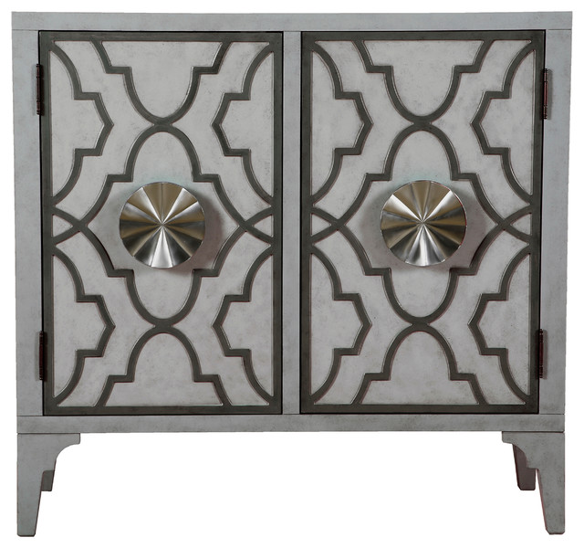 Moroccan Pattern 2 Door Accent Chest Storm Gray Mediterranean