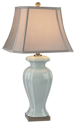 Table Lamp 1-Light With Celadon Antique Brass Earnware Metal 29"