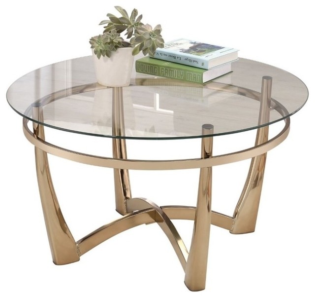 Acme Orlando Ii Round Glass Top Coffee Table In Champagne