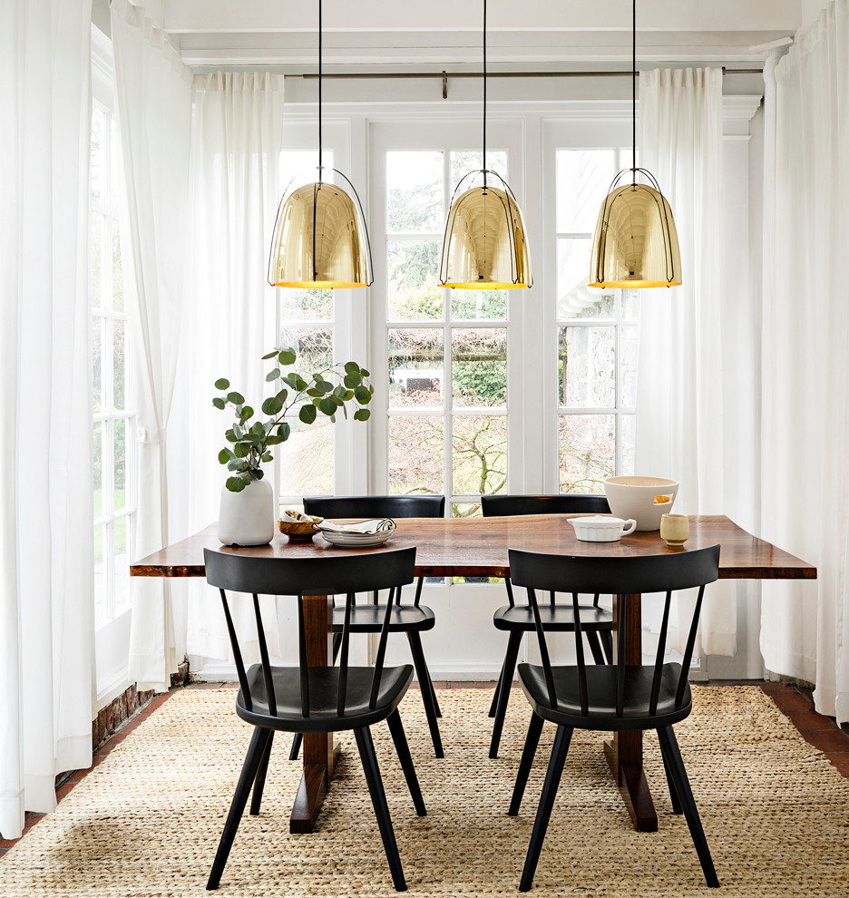 Inspiration for a small transitional dark wood floor kitchen/dining room combo remodel in Portland with white walls