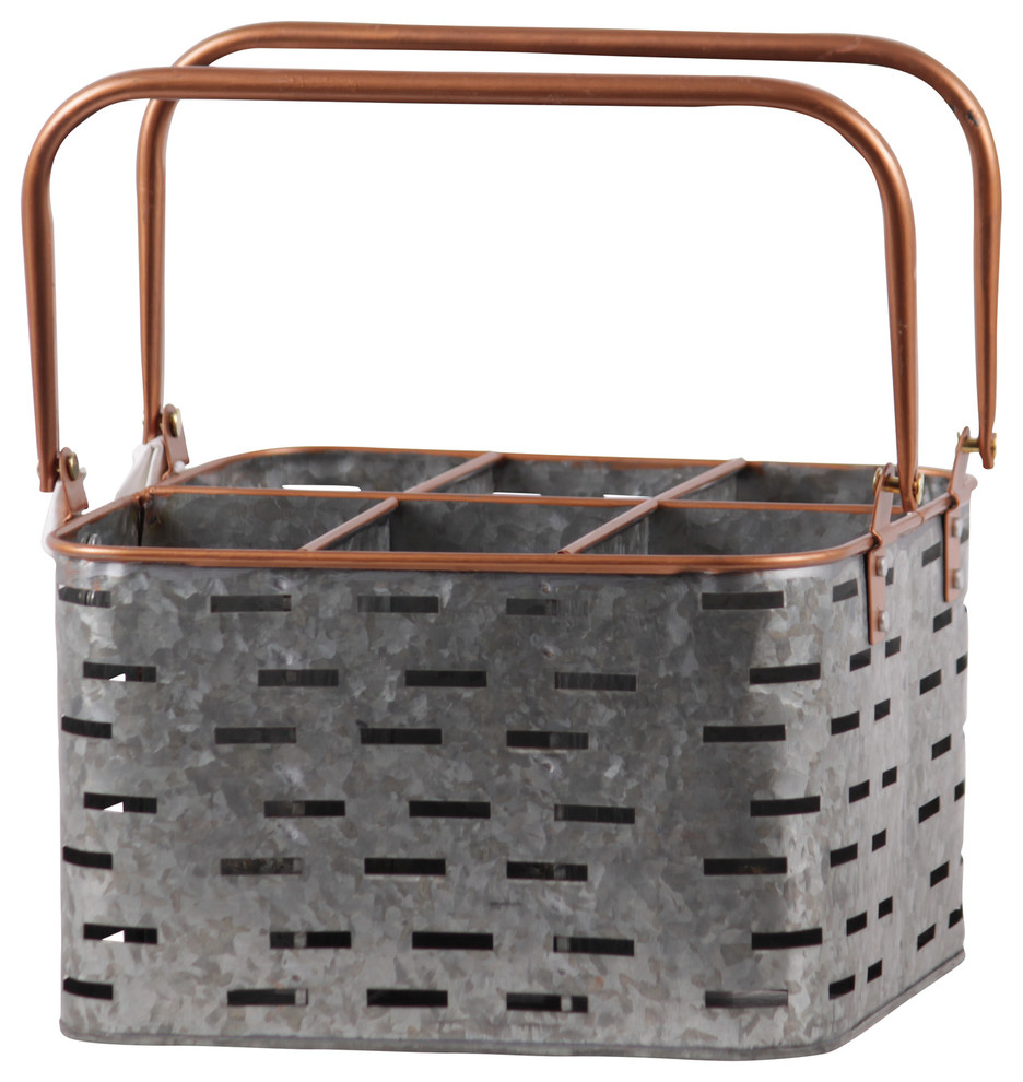Rustic Farmhouse Galvanized Metal Basket with Compartments NEW Urban Farmhouse