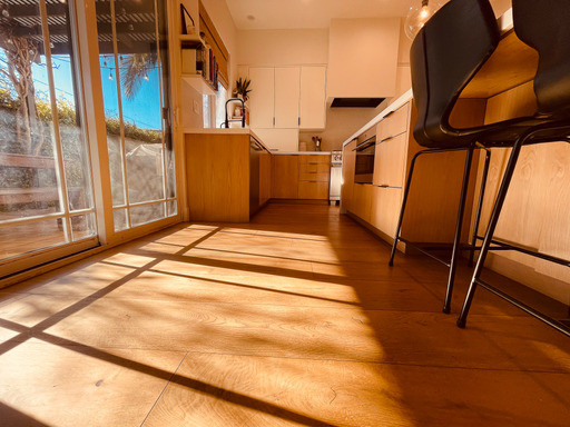 White Oak Flooring & Cabinets, Island, Windows & Appliances