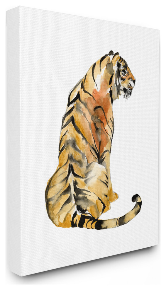 Tiger Posture Watercolor Animal Painting, 36"x48", Canvas Art