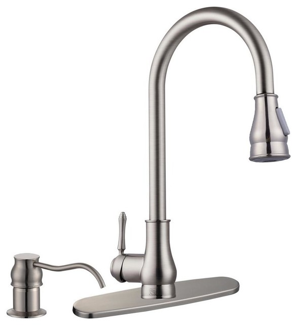 18 Brushed Nickel Pull Out Faucet Spray Swivel Spout Soap