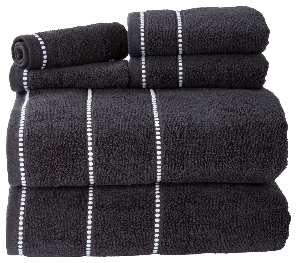 Lavish Home Quick Dry 100% Cotton Zero Twist 6 Piece Towel Set - Black