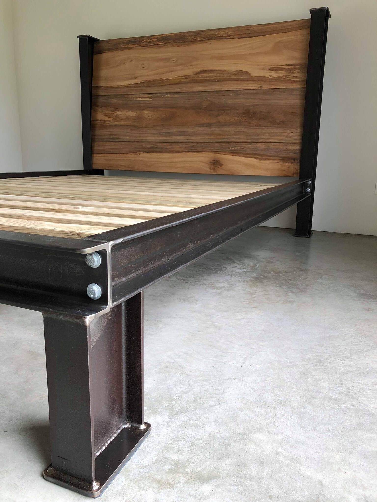 Industrial Furniture Bed Frame, Farmhouse decor, Reclaimed timber, Blackened ste