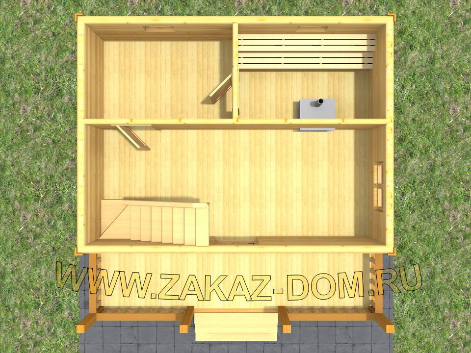 Проект бани с мансардой из бруса (6х6 м) : 2Б-9