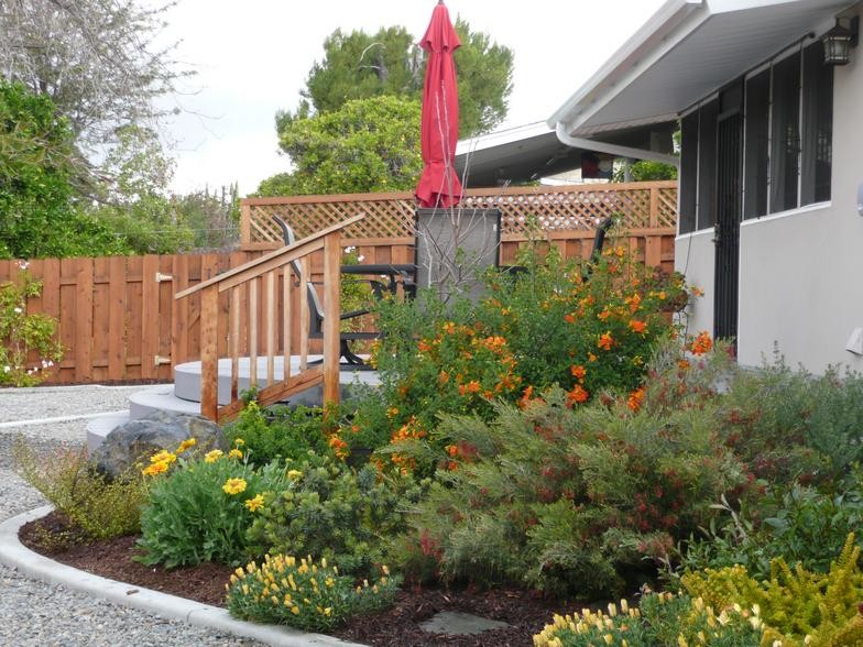 Photo of a large backyard partial sun xeriscape in San Diego with decking.