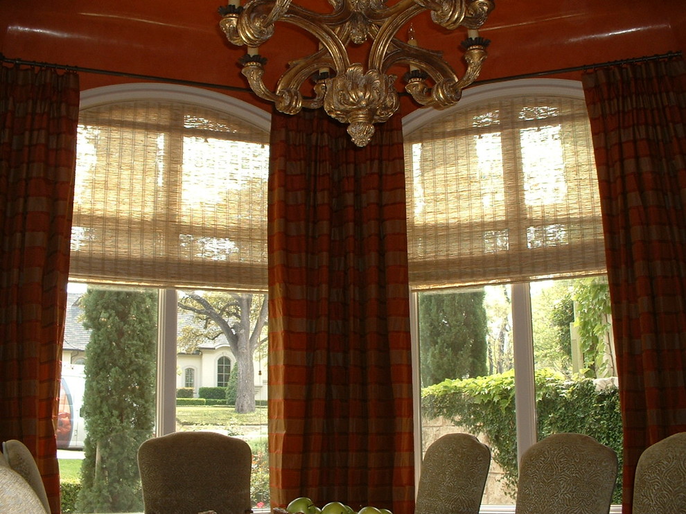 Photo of a mid-sized traditional separate dining room in Dallas with red walls and no fireplace.