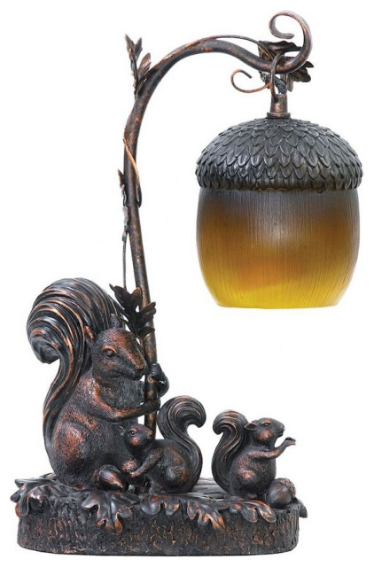 Squirrel Accent Table Lamp in Burwell Bronze Finish Gold Metal Acorn Shade 8