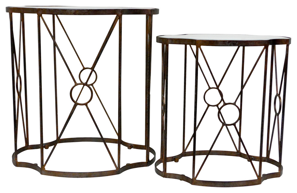 Copper Quatrefoil Table, Antique, Set Of 2, (23"L 18"W 24'H) ( 19'L 15